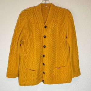 Cable Knit Chunky Cardigan Sweater Mustard Yellow Preppy Grandma Cottage Earthy